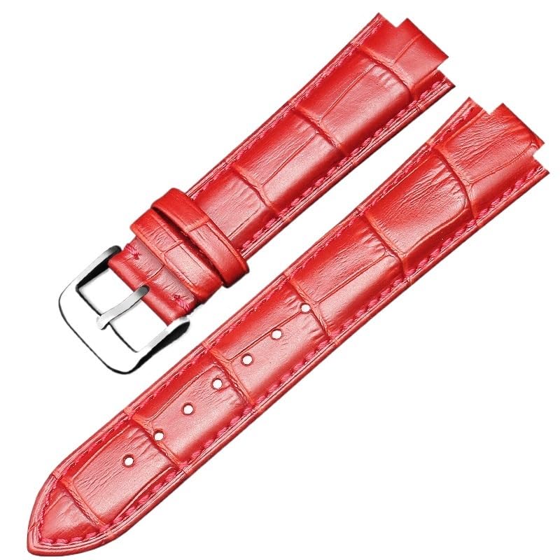 Bracelet montre 24x12mm cuir convexe rouge boucle silver pour Oris AQUIS