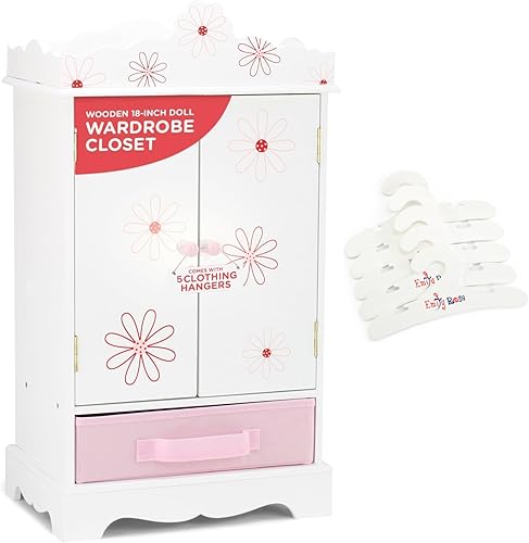 Armario grande de 18 pulgadas, se adapta a las muñecas American Girl de 18 pulgadas, diseño floral con perchas de madera incluidas