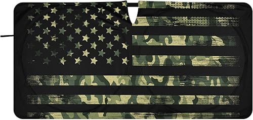 Miniatura 1 de Parasol para parabrisas de automóvil, bandera estadounidense con camuflaje grunge para ventana delantera de automóvil, plegable, bloquea los rayos