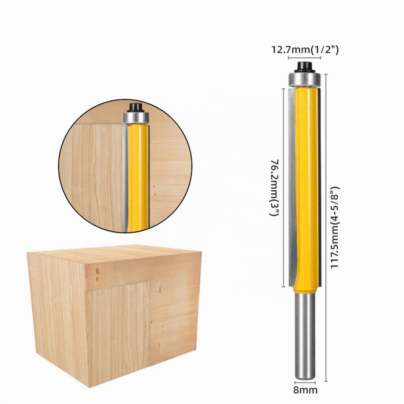 BIGP Set di 3 Fresa per Rifilare con Cuscinetto, Frese con gambo da 8 mm, Fresa a Taglienti Diritti, lama extra lunga e dritta, Fresa per Legno