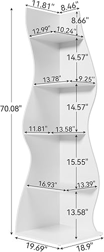 Miniatura 3 de LITTLE TREE Estantería esquinera de 70 pulgadas, estantería de exhibición Etagere con forma de algas marinas, estantes de pared independientes de 5