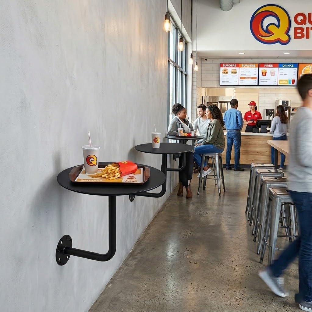 Mesa Flotante de Pared Redonda, Mesa Auxiliar de Hierro para Espacios Pequeños con Soporte en L, 30-50cm Escritorio Compacto de Pared, Mesa de Café y Bar Suspendida, Impermeable(Champagne,50cm)