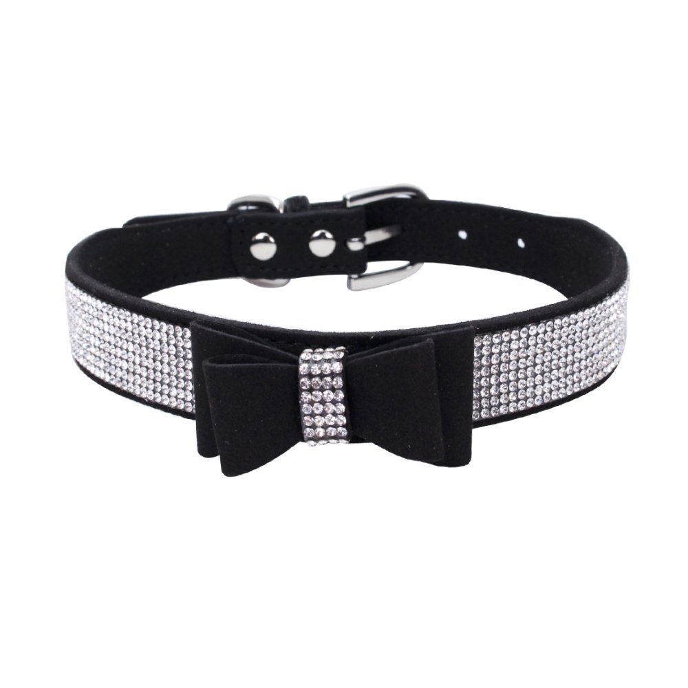 Newtensina Fashion Dog Collar with Bow Tie Bling Puppy Collar with Bow for Dog - Black - M