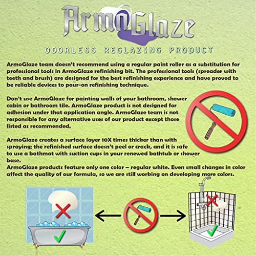 ArmoGlaze Bathtub Refinishing Kit, For Porcelain Enamel Acrylic Fiberglass Cast Iron Tubs, Easy Pour-on Application Odorless(Tested ZERO VOC) White Tub Coating - 2,7kg (For Standard Bathtub Kit) Made In USA