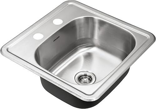 Miniatura 8 de Houzer Hospitality 1515-6BS-C - Fregadero de barra de acero inoxidable de 15 pulgadas de profundidad y 2 agujeros con colador