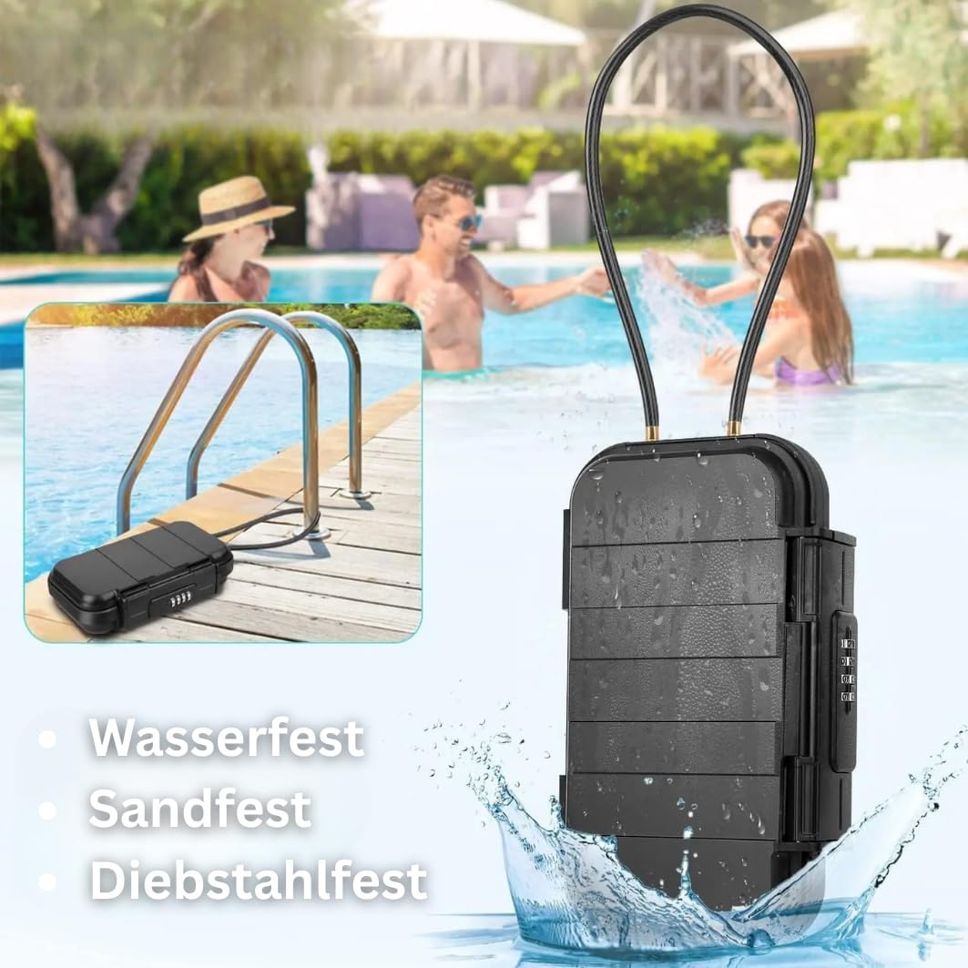 gadgetsfy CostaCase Wasserdichter 4-stelliger Kombinations-Tresor mit 6mm Drahtseil, sicherer Diebstahlschutz für Reisen, Strand, Camping, Büro & Auto