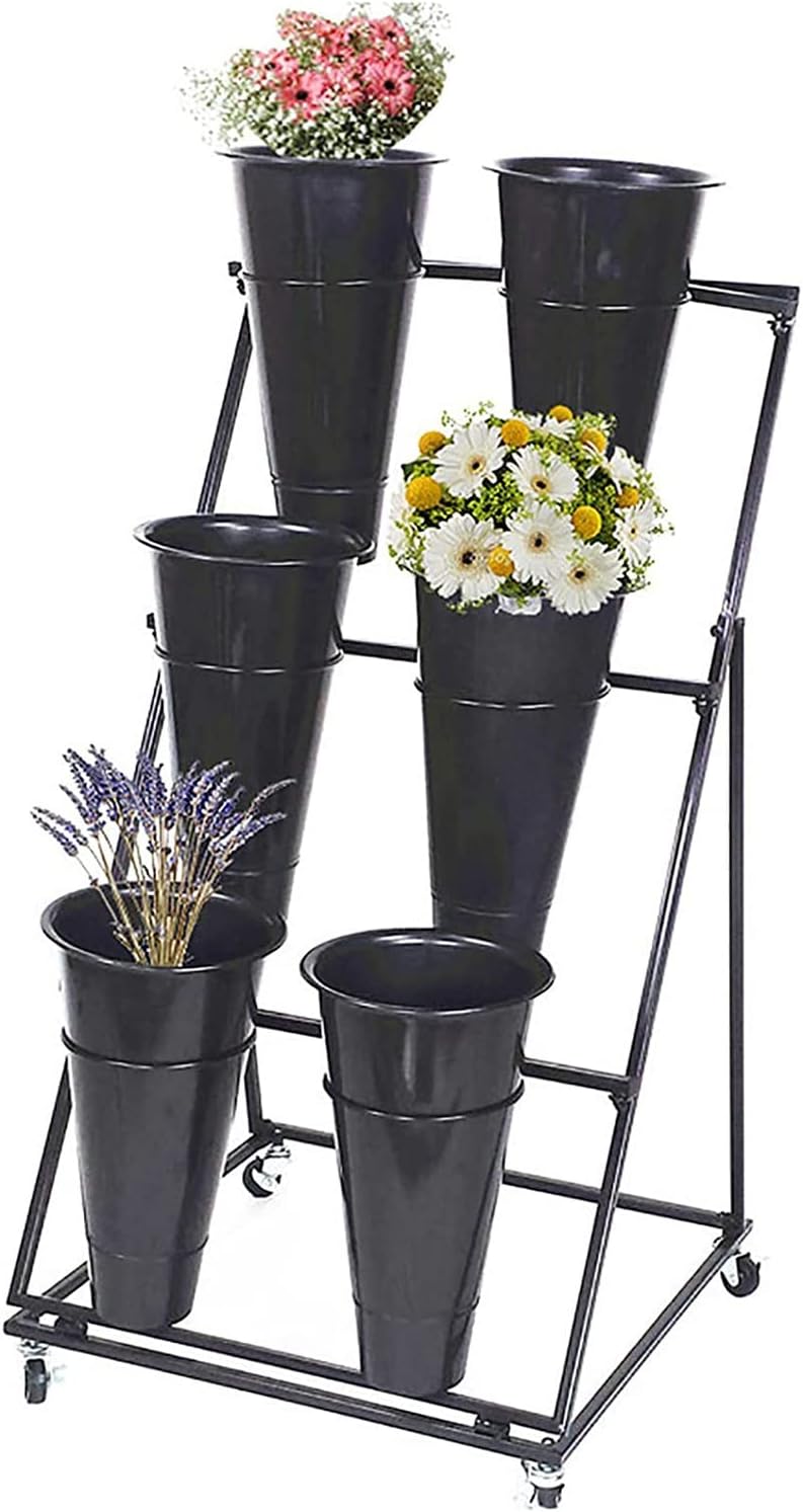 Iron Flower Display Stand with 6 Flower Buckets,Outdoor