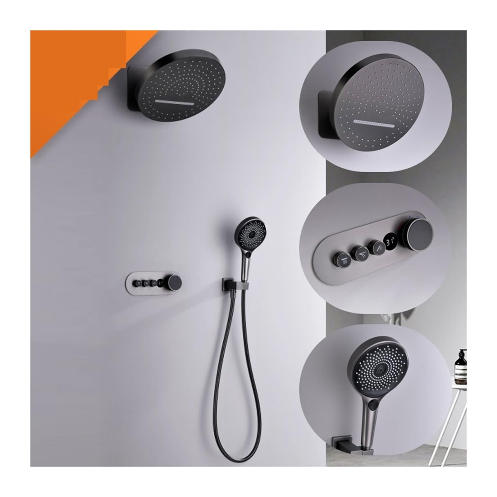 Cyfrowy system prysznicowy Ukryty zestaw prysznicowy, wyświetlacz temperatury w łazience System prysznicowy, prysznice łazienkowe z opadami deszczu Mosiądz Czarny(White Shower Set)