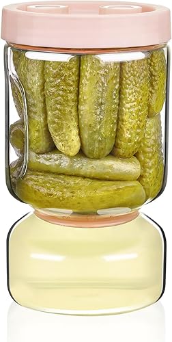 Miniatura 13 de ZENS Tarro de Pepinillos con Colador Abatible, Paquete de 2 Contenedor de Pepinillos de 51oz Separador de Jugo de Pepinillo Tarro de Reloj de Arena