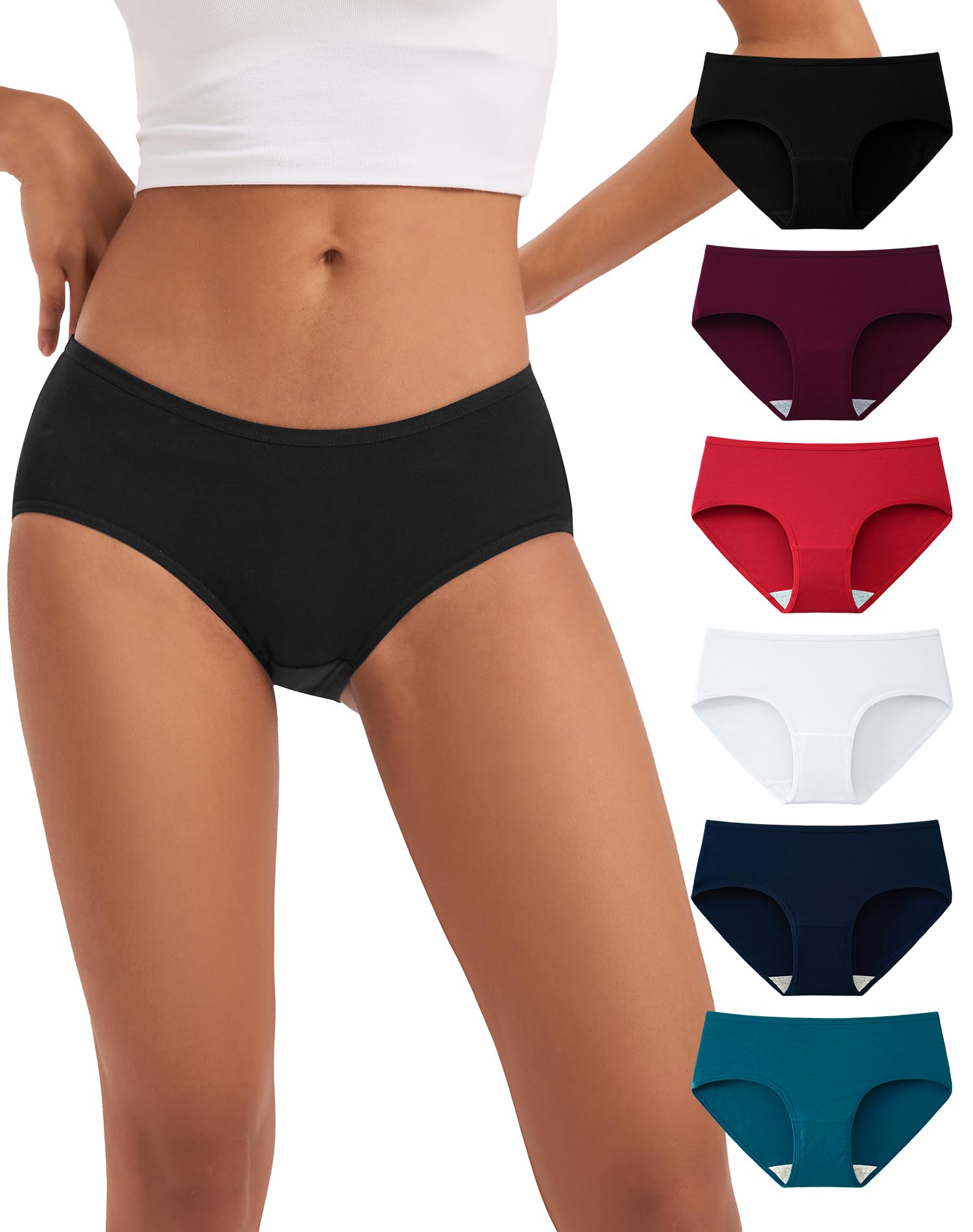 INNERSY Mutande Donna Cotone Vita Media Comode Slip Elasticizzato Intimo di Base Pacco da 6