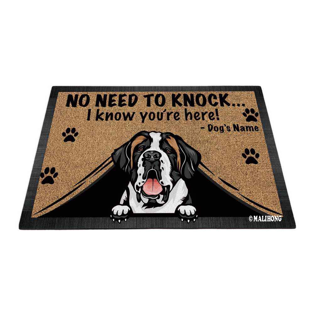 BAGEYOU Personalized Doormat Peeking Dog Saint Bernard No Need to Knock I Konw You're Here Floor Mat 35.4 x 23.6