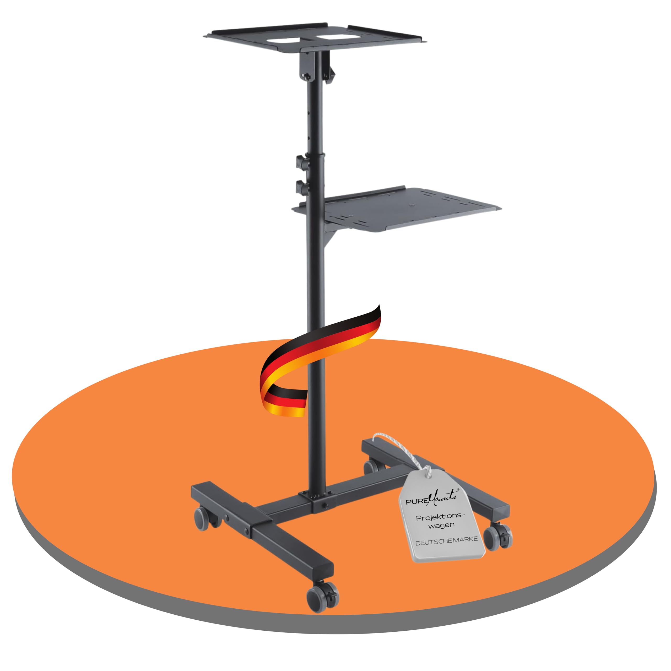 PureMounts PM-PCART-10 Chariot de Projection inclinable réglable 950-1450 mm, roulettes verrouillables, charge 10 kg, Noir