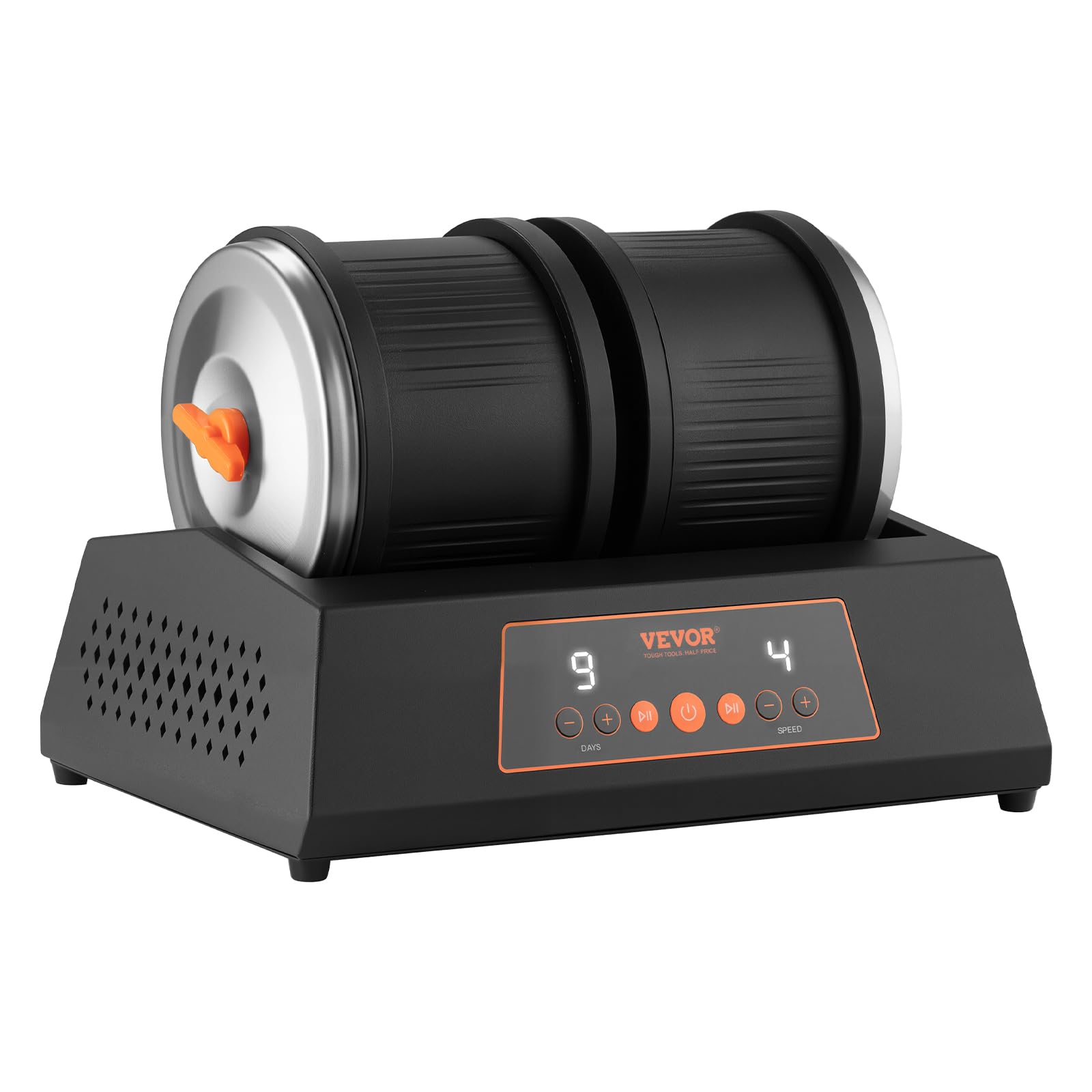 VEVOR Lucidatrice Elettrica per Rocce, Carico 3,​63 kg, Doppio Tamburo, 4 Livelli di Velocità, Set per Lucidatura di Pietre con Timer di Lucidatura, Pannello di Controllo e Adattatore, Nero