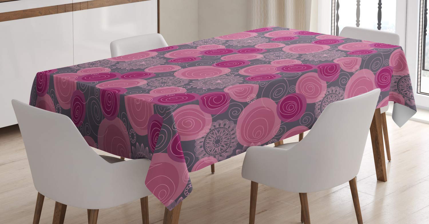 ABAKUHAUS Floreale Tovaglia, Piante e Fiori Tropicali, Rettangolare per Sala da Pranzo e Cucina, 140 cm x 200 cm, Magenta Multicolor