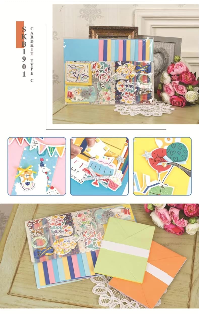 Kit completo de 15 tarjetas para adultos y niños. Incluye 15 tarjetas en blanco, sobres y decoraciones. Suministros de tarjetas de arte y manualidades para todas las ocasiones, tarjetas de
