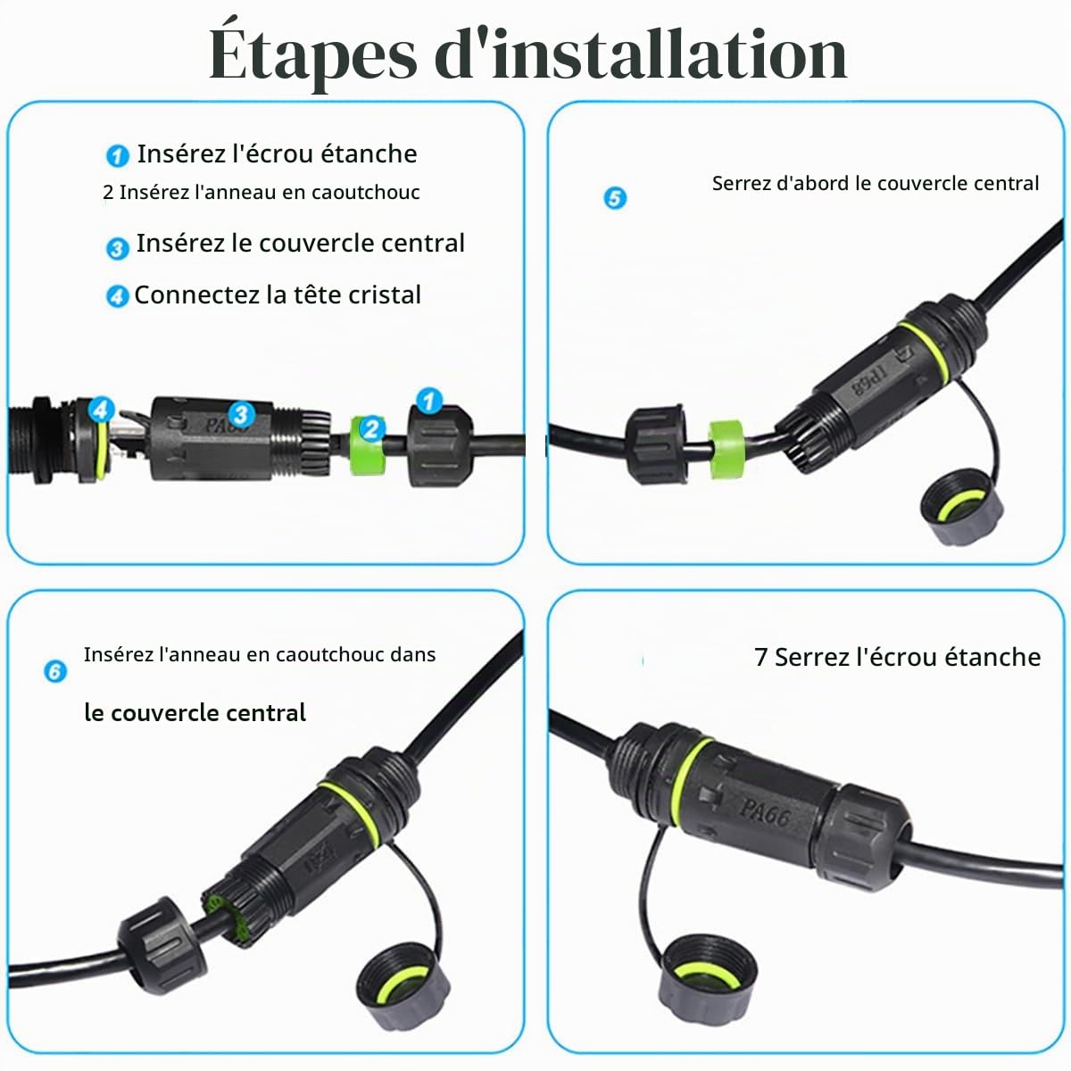 Connecteur étanche RJ45, CTRICALVER M20 Ethernet LAN Connecteur de câble avec blindage CAT6, Montage sur panneau IP68 Coupleur de câble réseau extérieur avec rallonge (5 pièces)