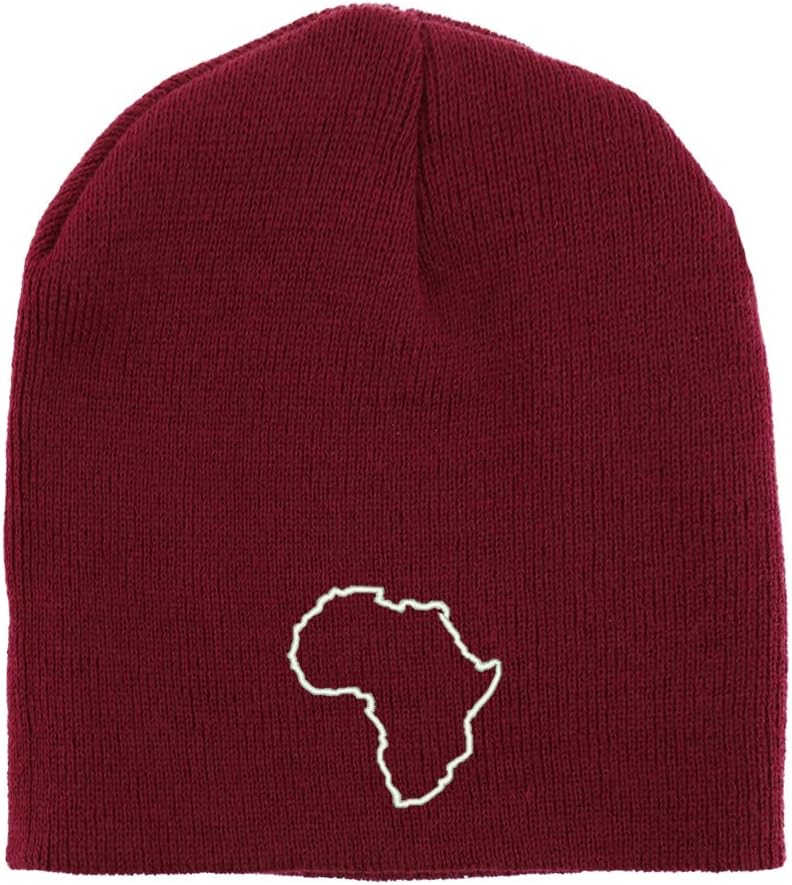 Trendy Apparel Shop Africa Map Outline Embroidered Made in USA Short Acrylic Knit Winter Beanie Hat