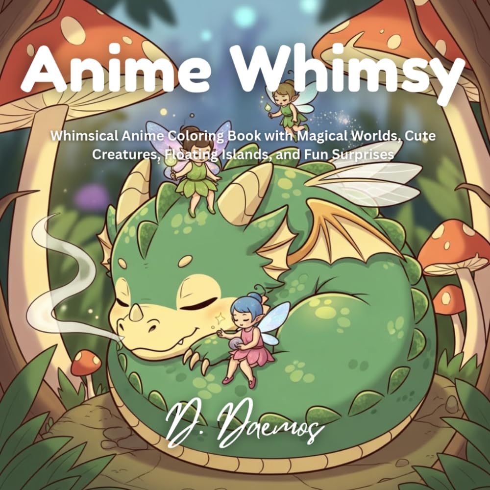 Anime Whimsy: Whimsical Anime Coloring Book with Magical Worlds, Cute Creatures, Floating Islands, and Fun Surprises