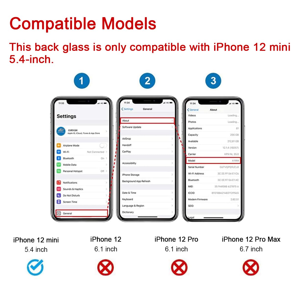 Perzework OEM リアバックガラス iPhone 12 Mini 5.4インチ(ブルー 