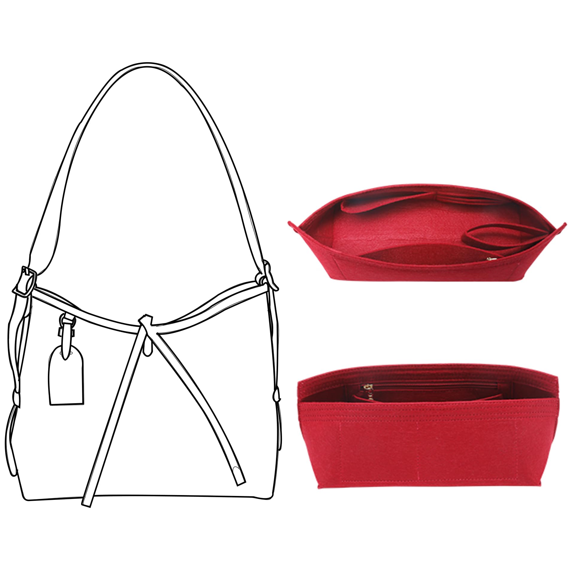 DoxoPurse Organizer Insert for Handbags, Felt Bag Organizer for Tote, Fit LV Carryall PM and More.(PM-Wine Red-Felt)