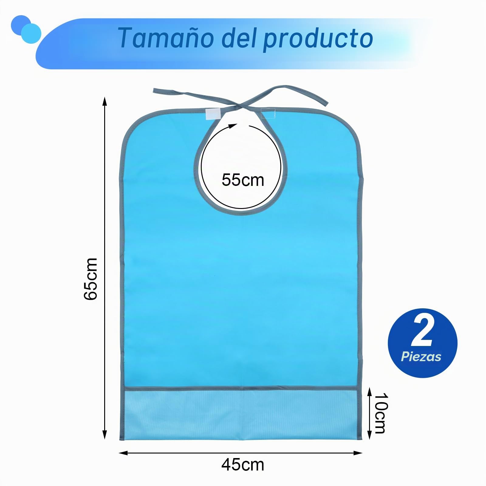 VEGCOO 2Pcs Baberos Adultos Impermeables, Baberos para Personas Mayores con Bandeja de Goteo 75x45 cm, Babero Adulto Reutilizable y Lavable para Personas Mayores y Discapacitados