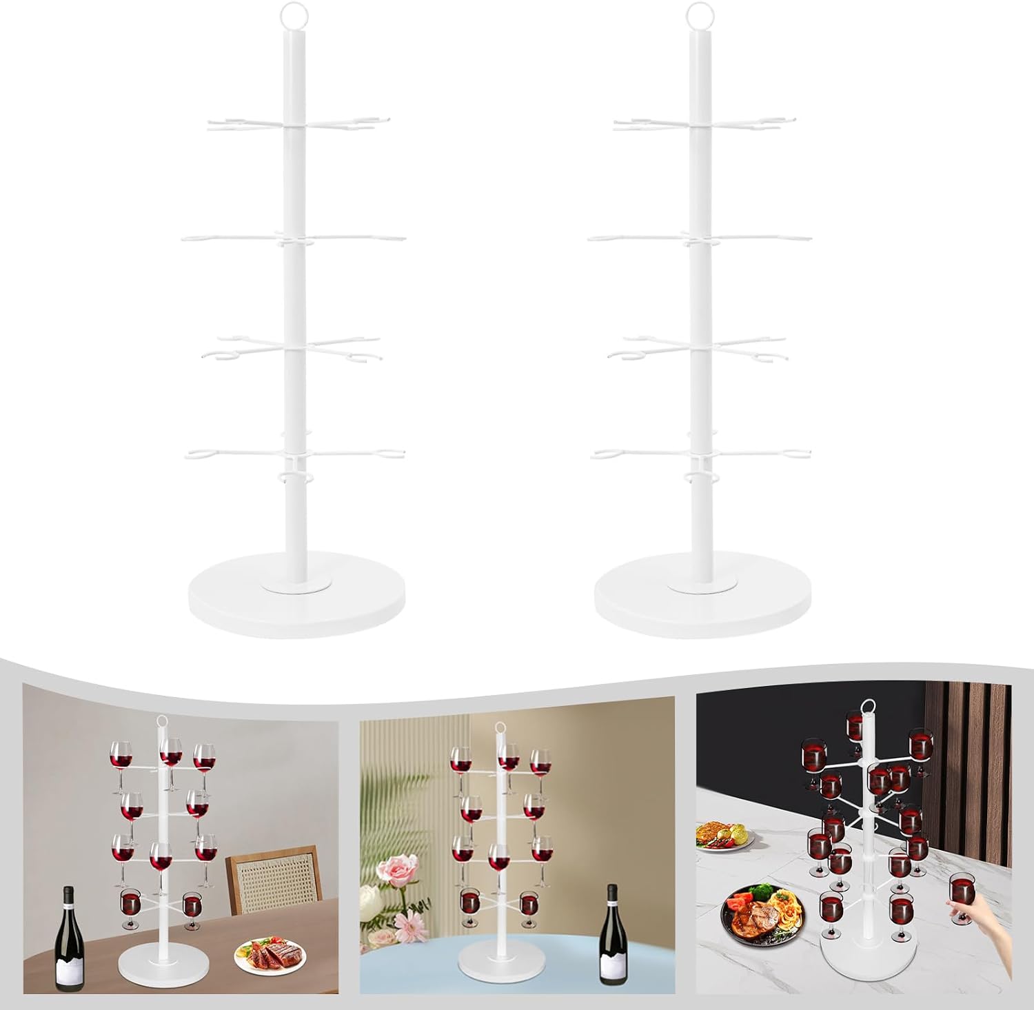 2 Set Cocktail Tree Stand, Wine Glass Flight Tasting Display Stand- Champagne Tower, 4 Tier - 16 Holders For Champagne, Cocktails, Martini, Margarita Cups at Weddings, Parties & Events (White)