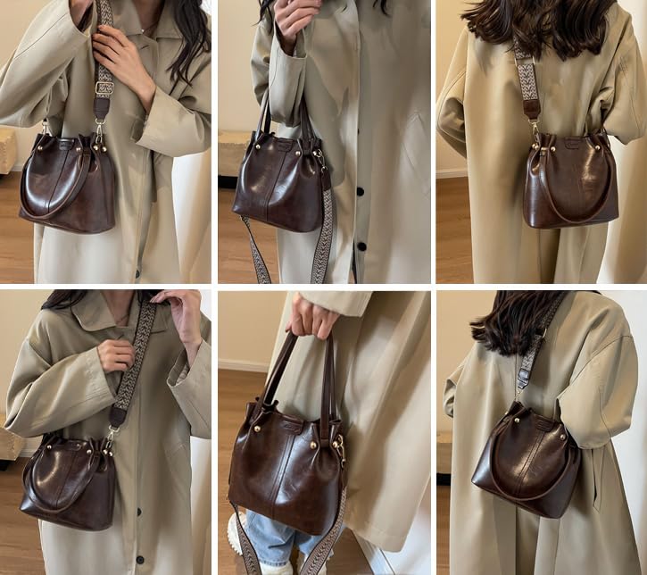 Image of Hobo Bags for Women Crossbody Purses and Handbags Bucket Purse Faux Leather with Detachable Long Strap