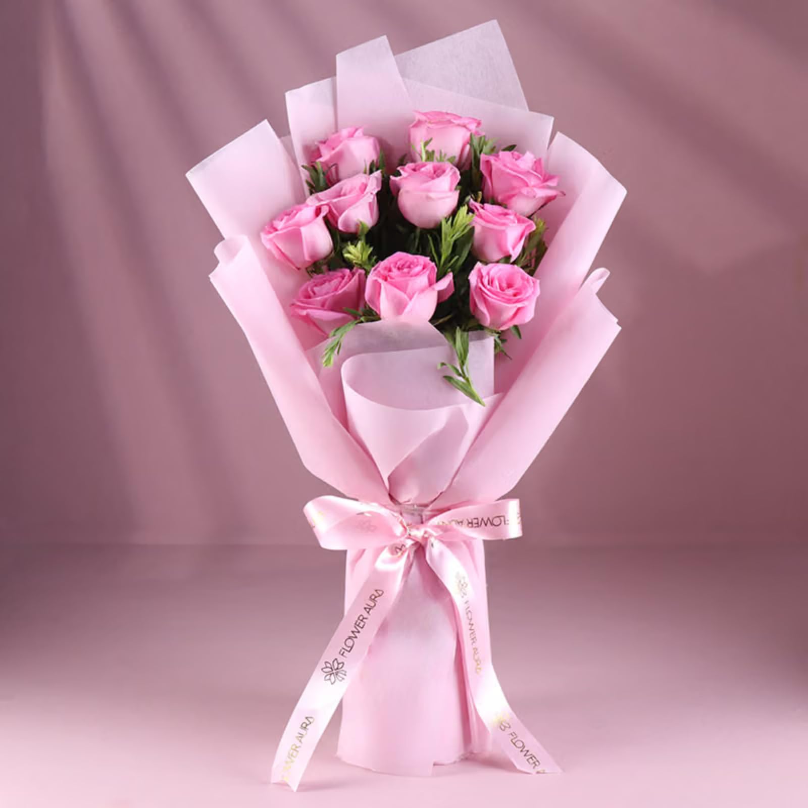 FlowerAura Fresh Live Flower Bouquet of 10 Pink Roses For Birthday Gift, Anniversary Gift, Wedding Gift, Rose Day Gift, Valentine's Day Gift, New Year Gift (Same Day Delivery)-image-31