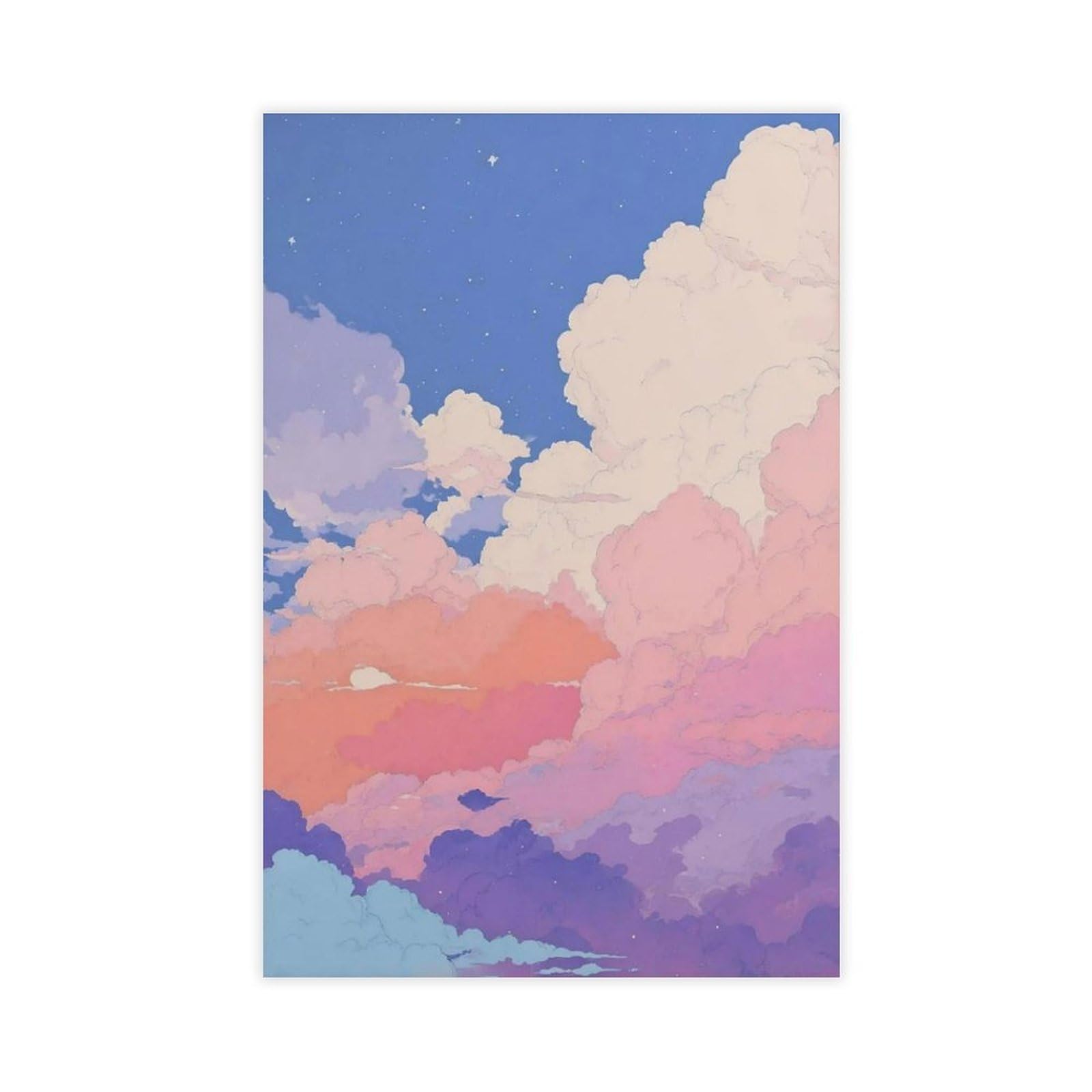 FVKFVK Anime Cloud Pastel Sky Wall Lofi Vaporwave Pink Purple Canvas Poster Bedroom Decor Landscape Office Room Decor Gift 24" L X 36" W