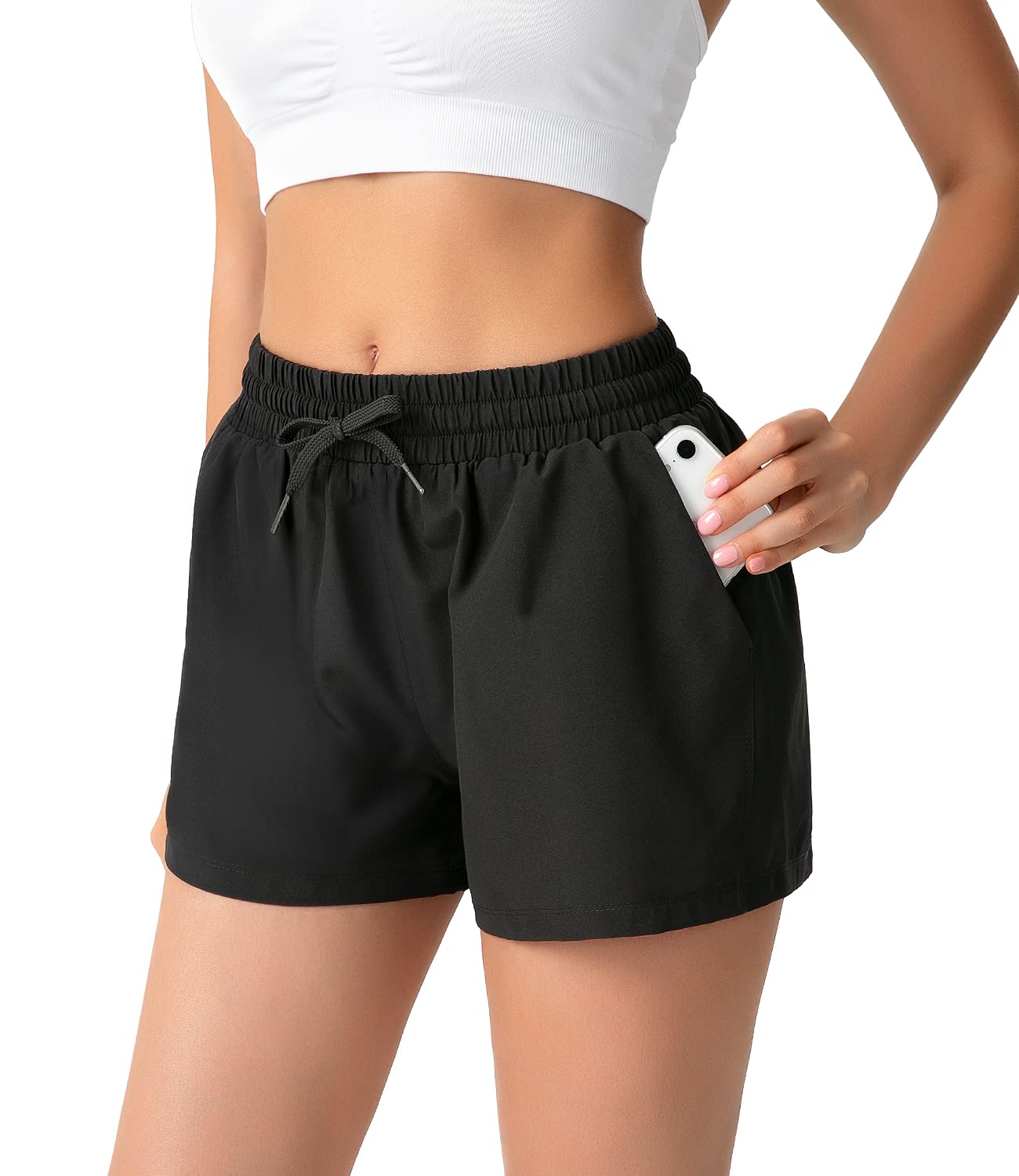 Womens Quick Dry Running Shorts, High Waisted Athletic Shorts for Women with Pockets, 2" Built-in Brief Workout Shorts Womens