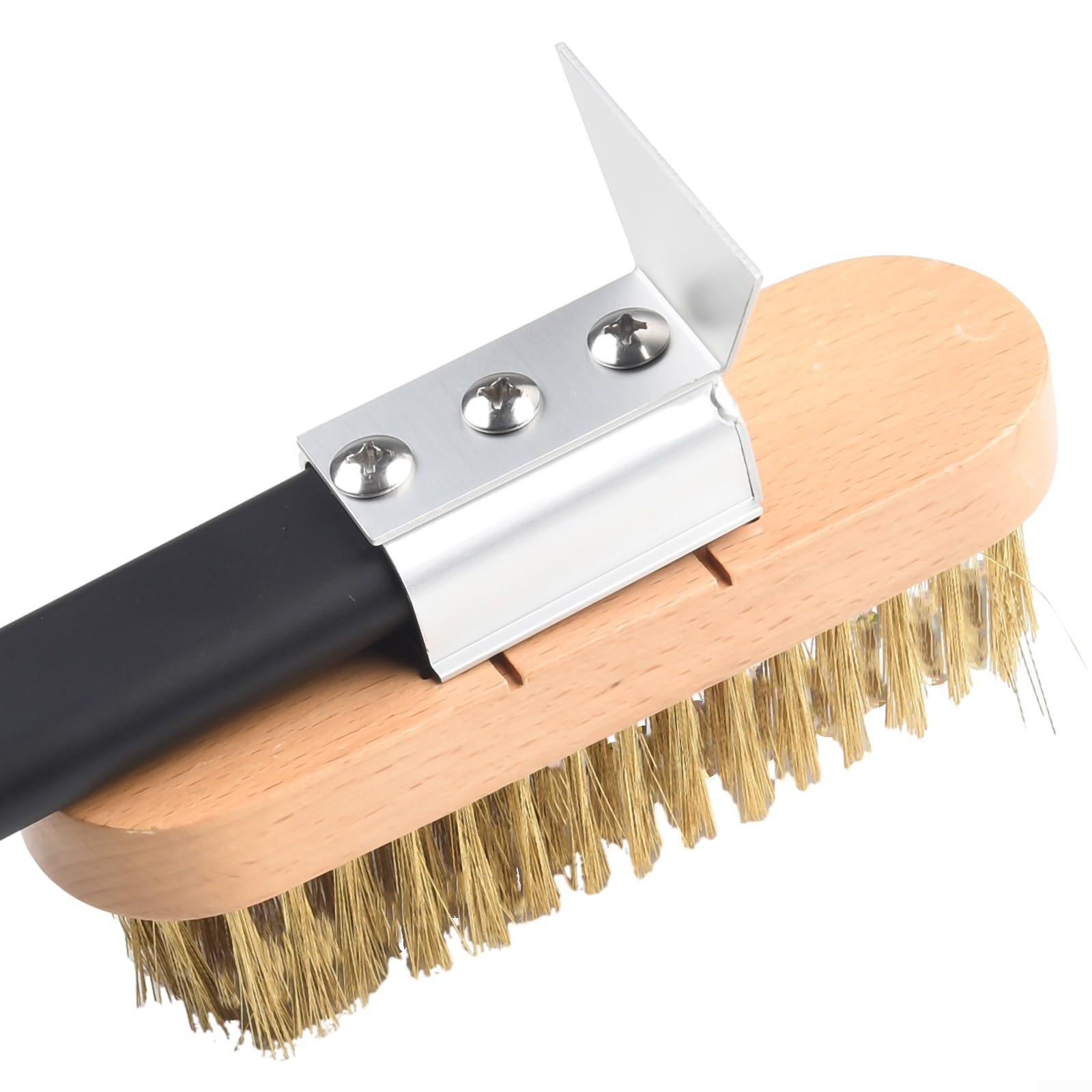 Brosse de four pour pierre à pizza avec racloir, poils en laiton et grattoir en acier inoxydable