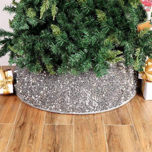 Élégante jupe de sapin de Noël à paillettes pour pied de sapin de Noël.