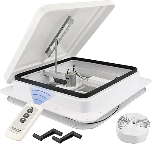 RVMATE Ventilador de ventilación de techo remoto de 14 pulgadas para caravanacámper remolque, control remoto, escape reversible, ventilador de