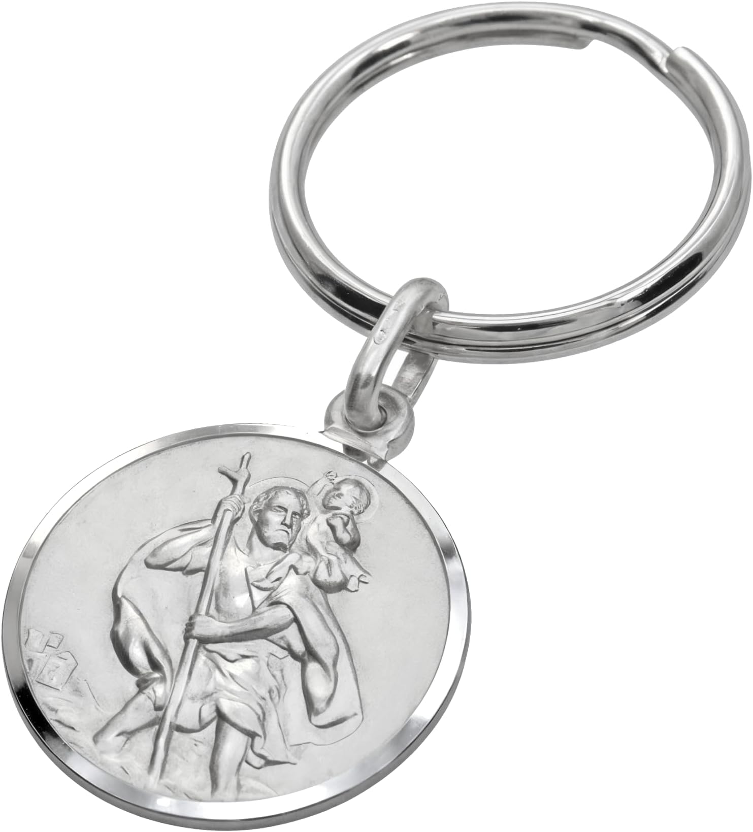 925 Sterling Silver St Christopher Keyring for Men, Reversible Car Keychain, Key Fob Key Chain with Jewellery Gift Box