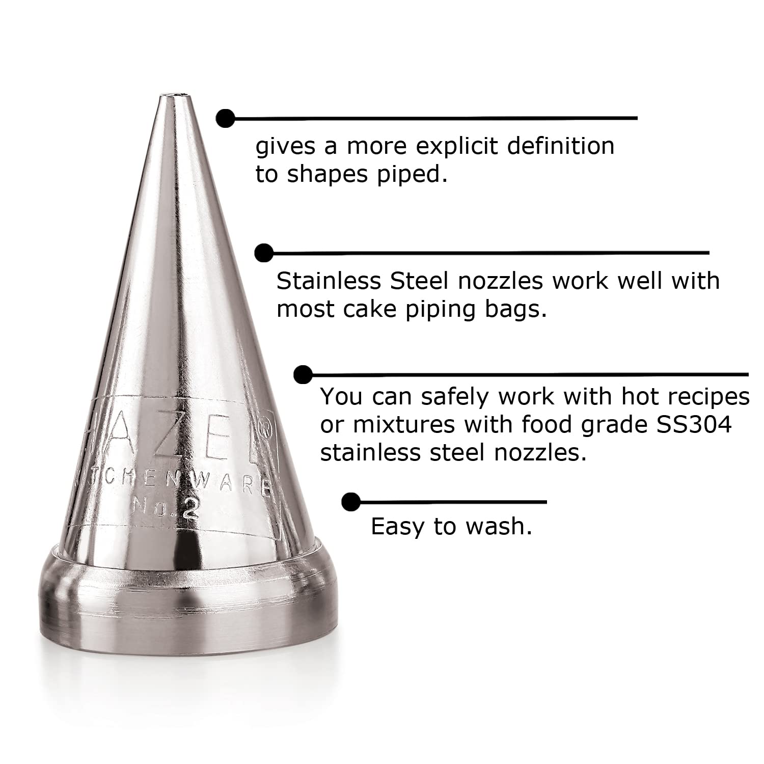 HAZEL Cake Nozzle | Cake Decorating Nozzle Set | Piping Bag Nozzle, (N2 Round Shape) Silver 4