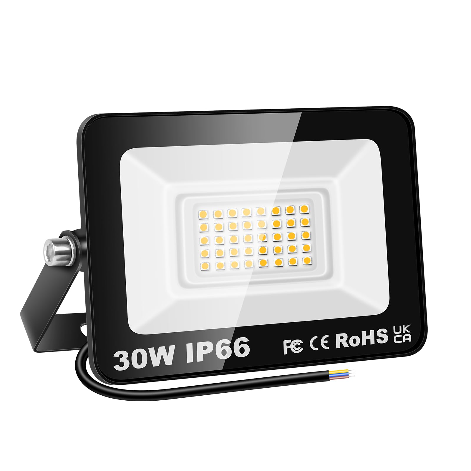 PICAA LED Flood Light Outdoor,30W 3000 Lumens Super Bright 3500K Warm Light LED Safety Light, IP65 Waterproof, for Garden, Courtyard, Patio, Square, Factory