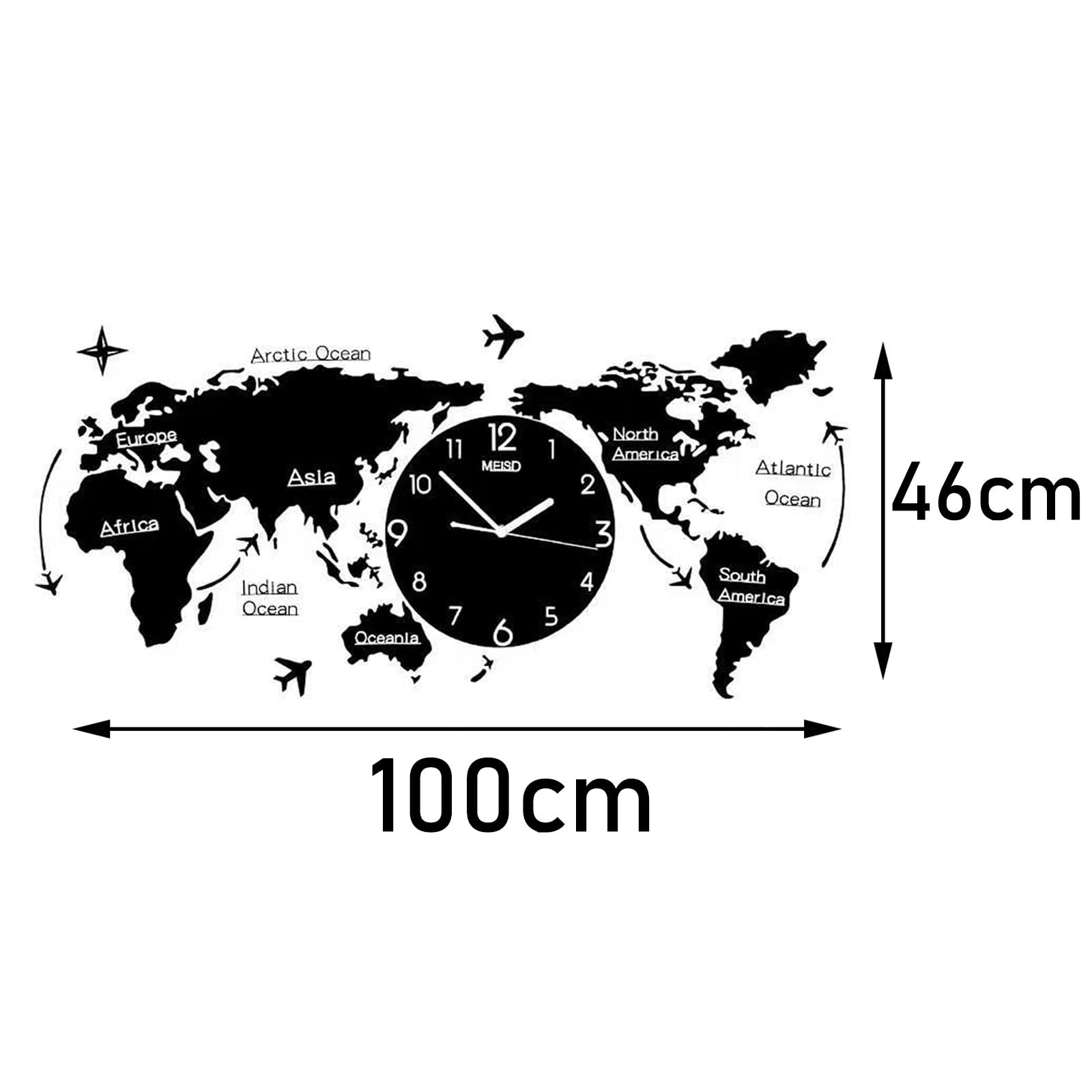 Amazon.co.jp: 世界地図 壁時計 100*46cm、大きな3Dアクリル世界地図壁