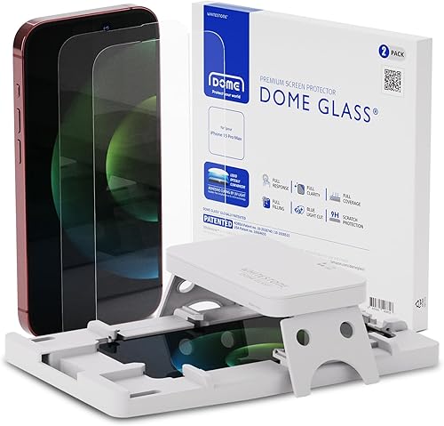 DOME GLASS Whitestone - Protector de pantalla compatible con iPhone 15 Pro Max kit fácil de instalar, protector de pantalla para teléfono