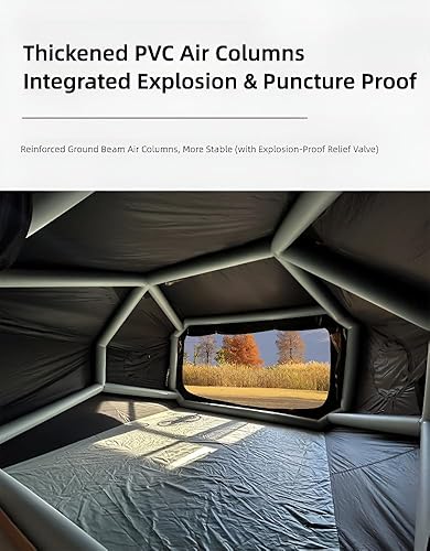 Miniatura 7 de Inflatable Camping Tent - 9 Space, Double Door, 76 in Height, Windproof Waterproof, Quick Setup Air Column Tent for Family Overnight Camping