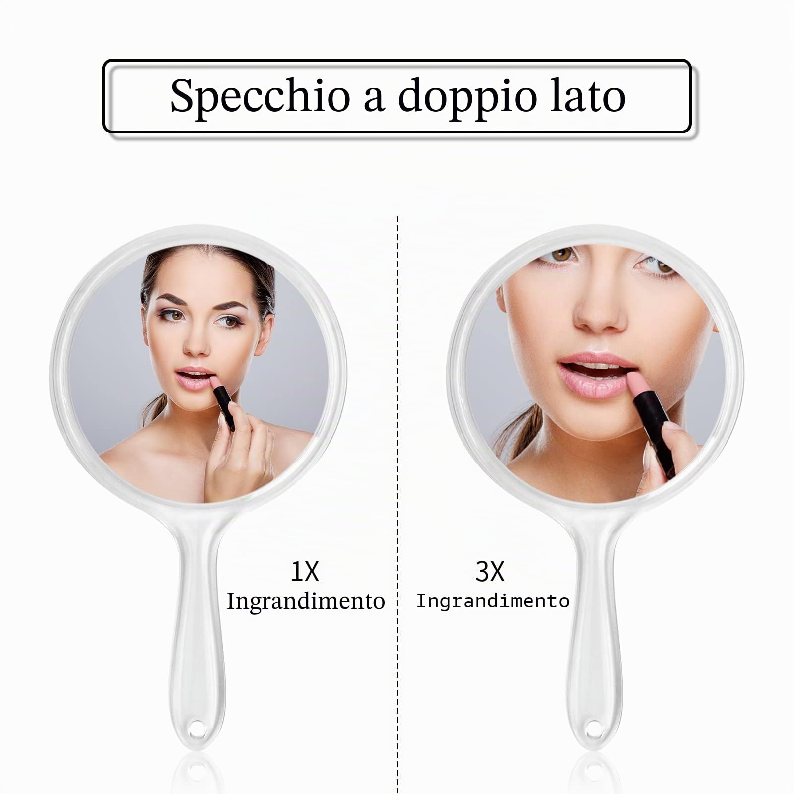 Specchio a Mano con Manico Specchio Bifacciale Specchio con Ingrandimento 1X/3X Specchio Cosmetico Forma Rotonda per Trucco Quotidiano da Donna