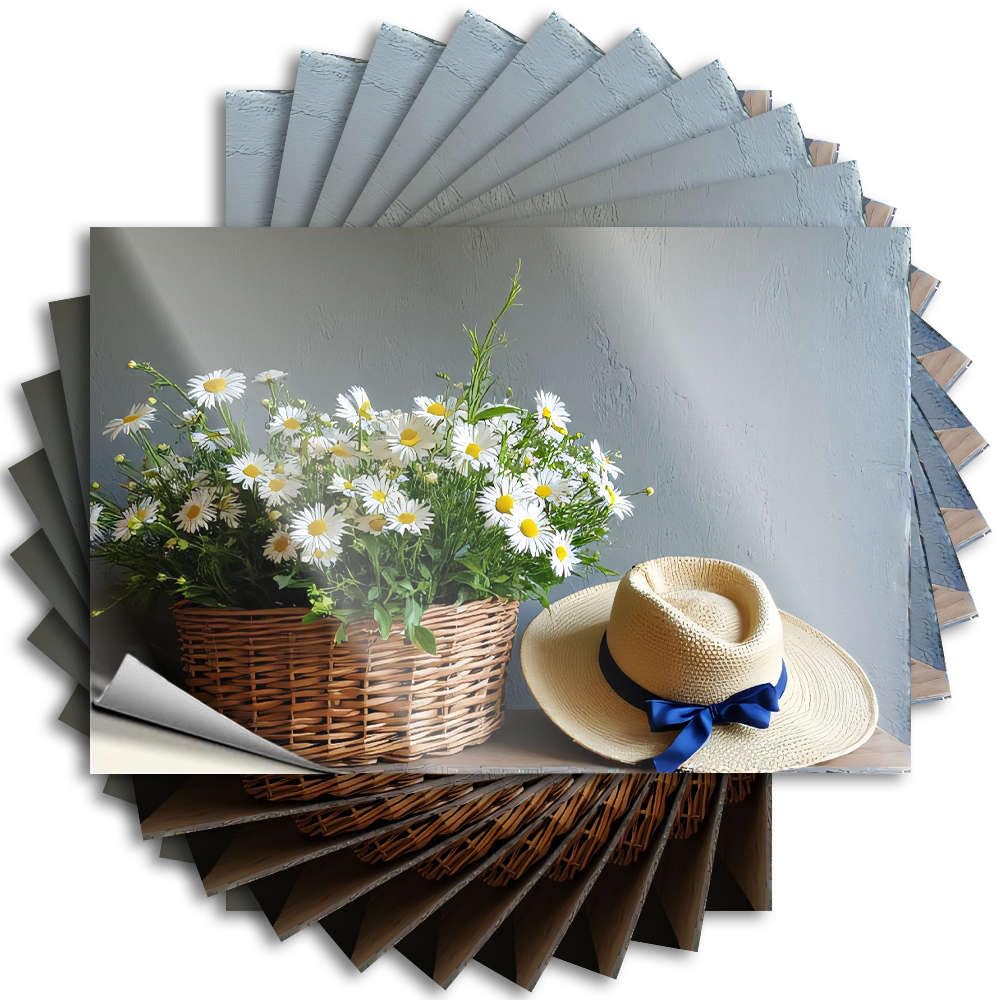 Rustic Book Tattoo - Basket of Daisies with Straw Hat. Removable Decal Garage Easy Peel for Drinking(6X9CM)