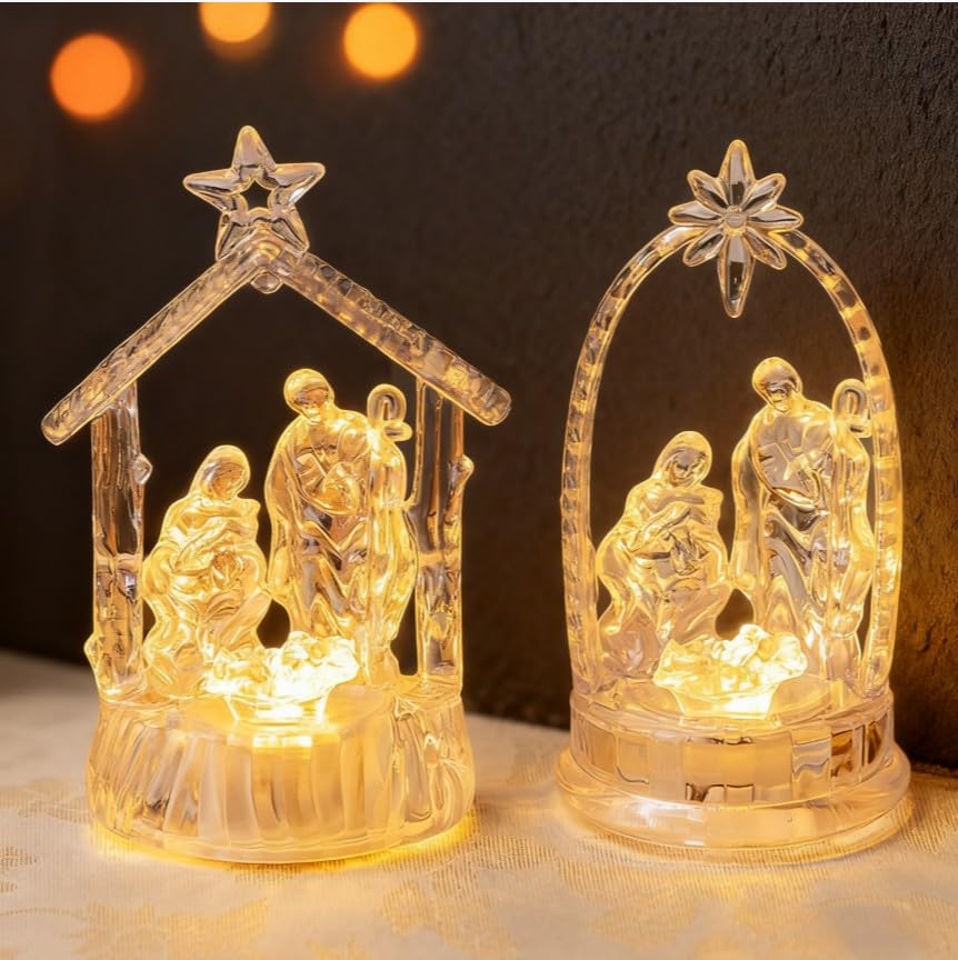 Weihnachtsdeko Weihnachtskrippe mit LED Lichtern, Krippe Weihnachten...