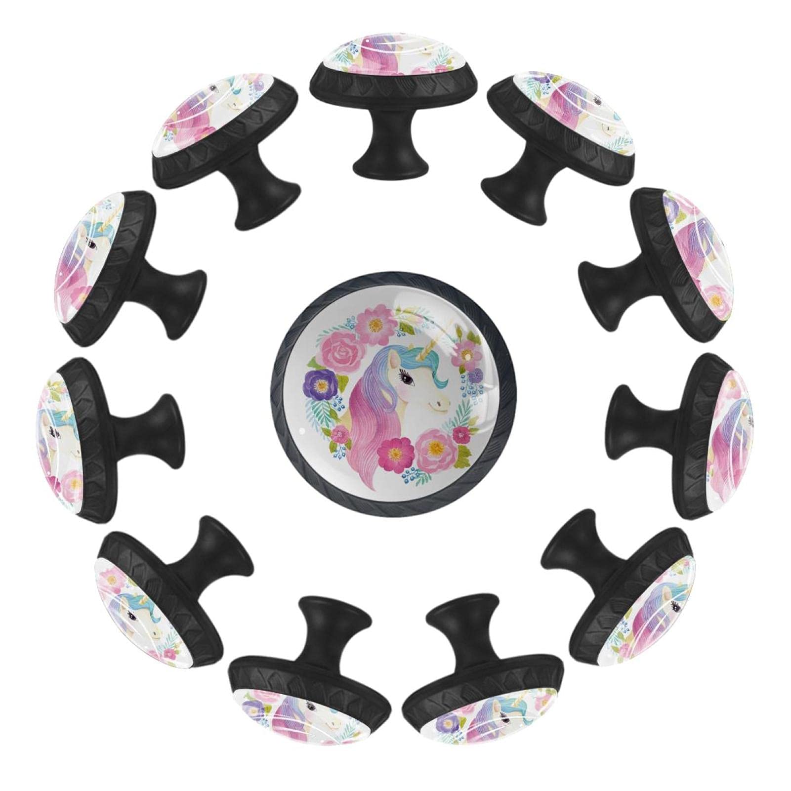 Bouton de tiroir licorne avec fleurs lot de 12 poignées rondes 35 mm pour meuble