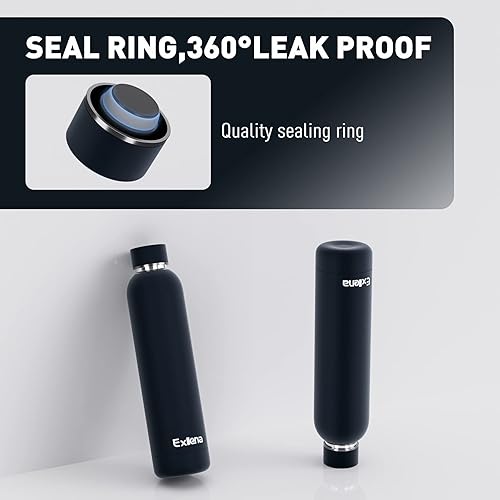 Miniatura 5 de Botellas de agua negras aisladas de 24 onzas con clip, botella de bebidas al vacío de doble pared mantiene las bebidas frías 24 horascalientes 12