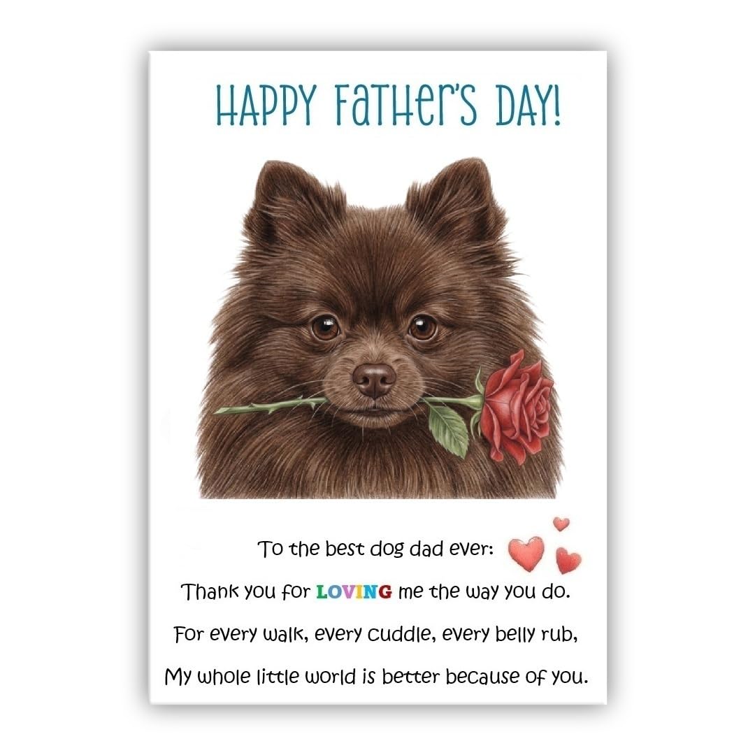 Father’s Day Card From the Dog - Multiple Breeds Available - Cute Fathers Day Pet Card - To The Best Dog Dad Ever (• Pomeranian chocolate)