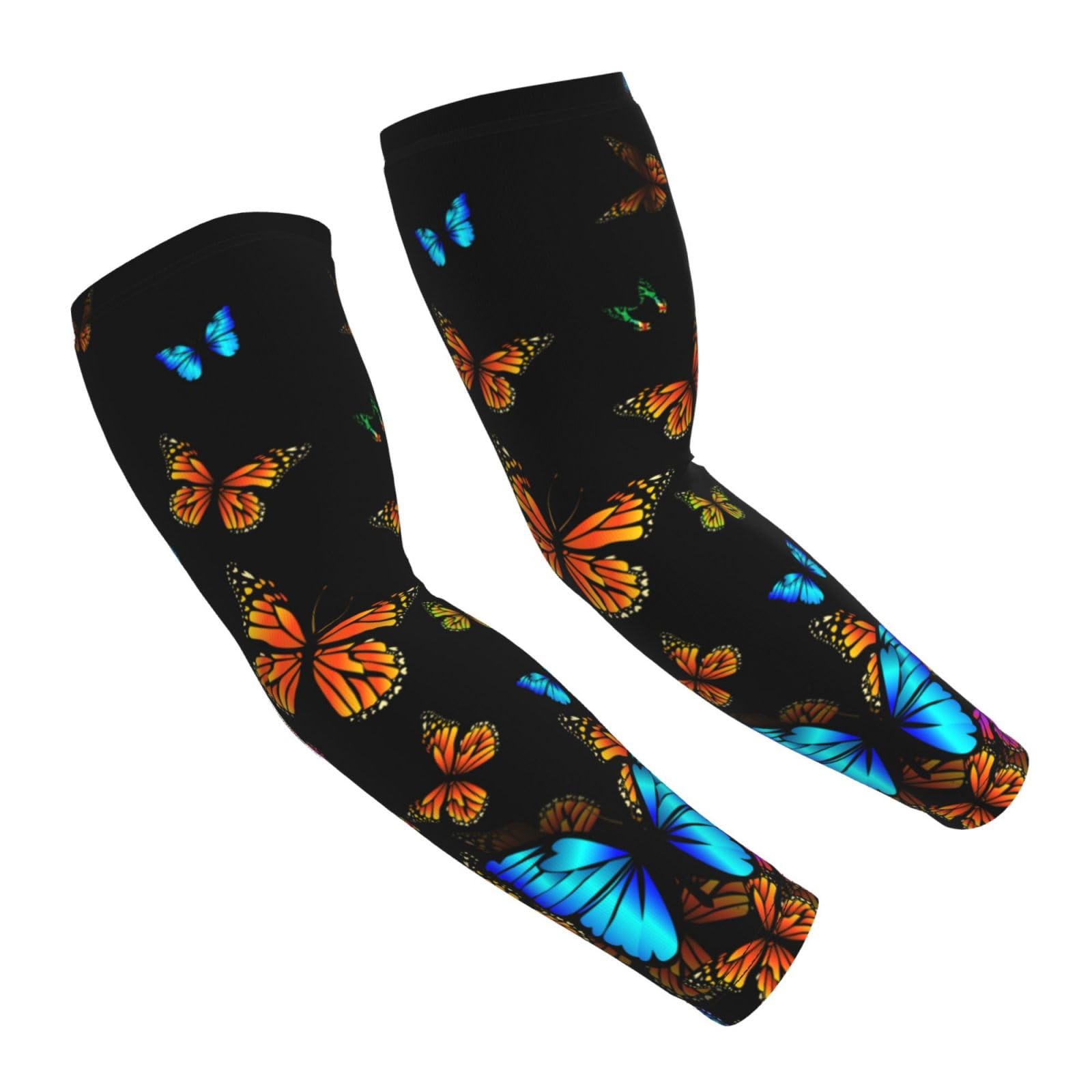 MZERSE Fashion Arm Sun Sleeves Compatible With Colorful Orange Monarch Butterfly Compression UV Protection Cooling Arm Sleeves for Men Women Summer Cycling Driving Golf Running
