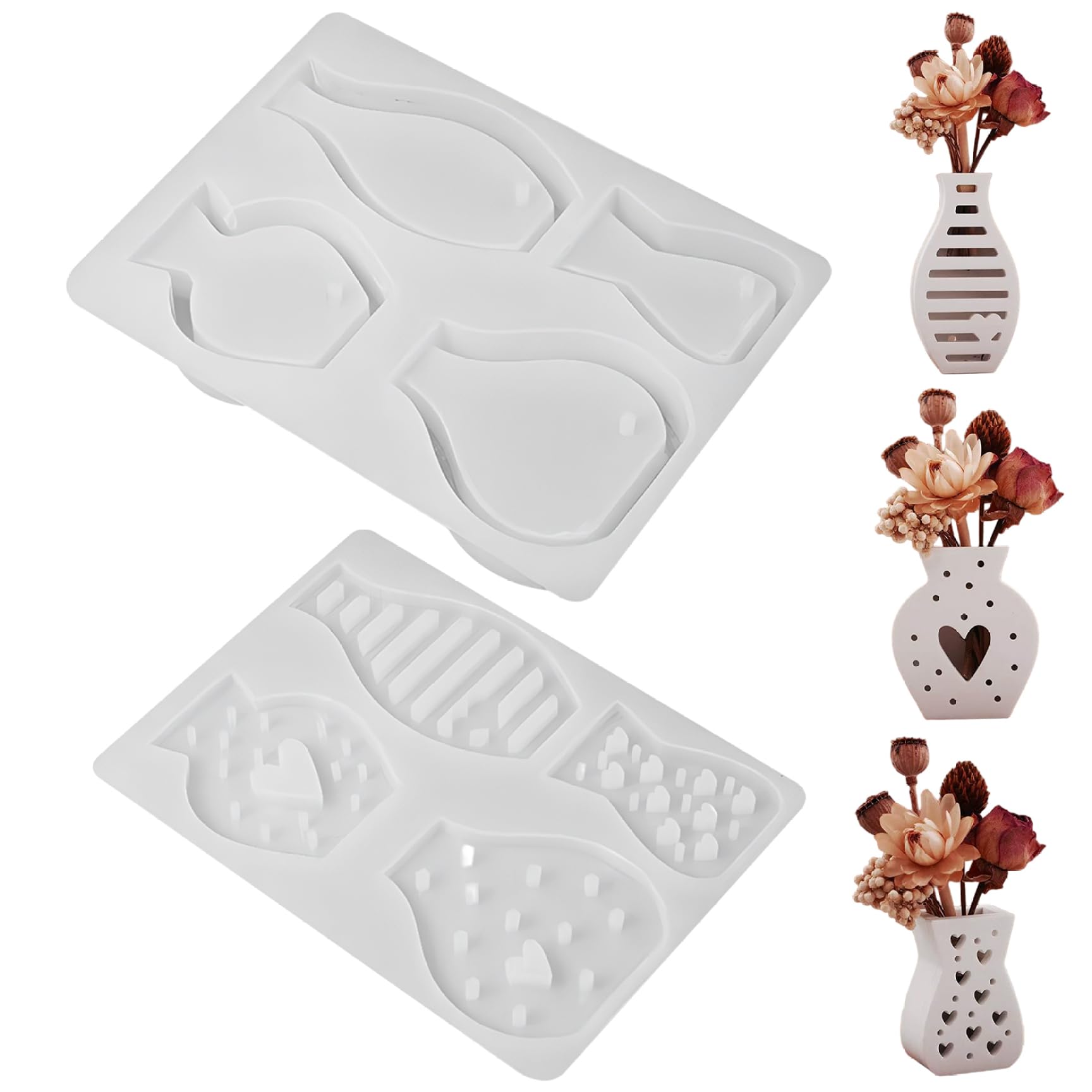 Bemonew Silicone Molds for Resin Silicone Vase Mold 4 Shapes Easy Demold Molds for Crafts, Epoxy Resin, Plaster, Concrete