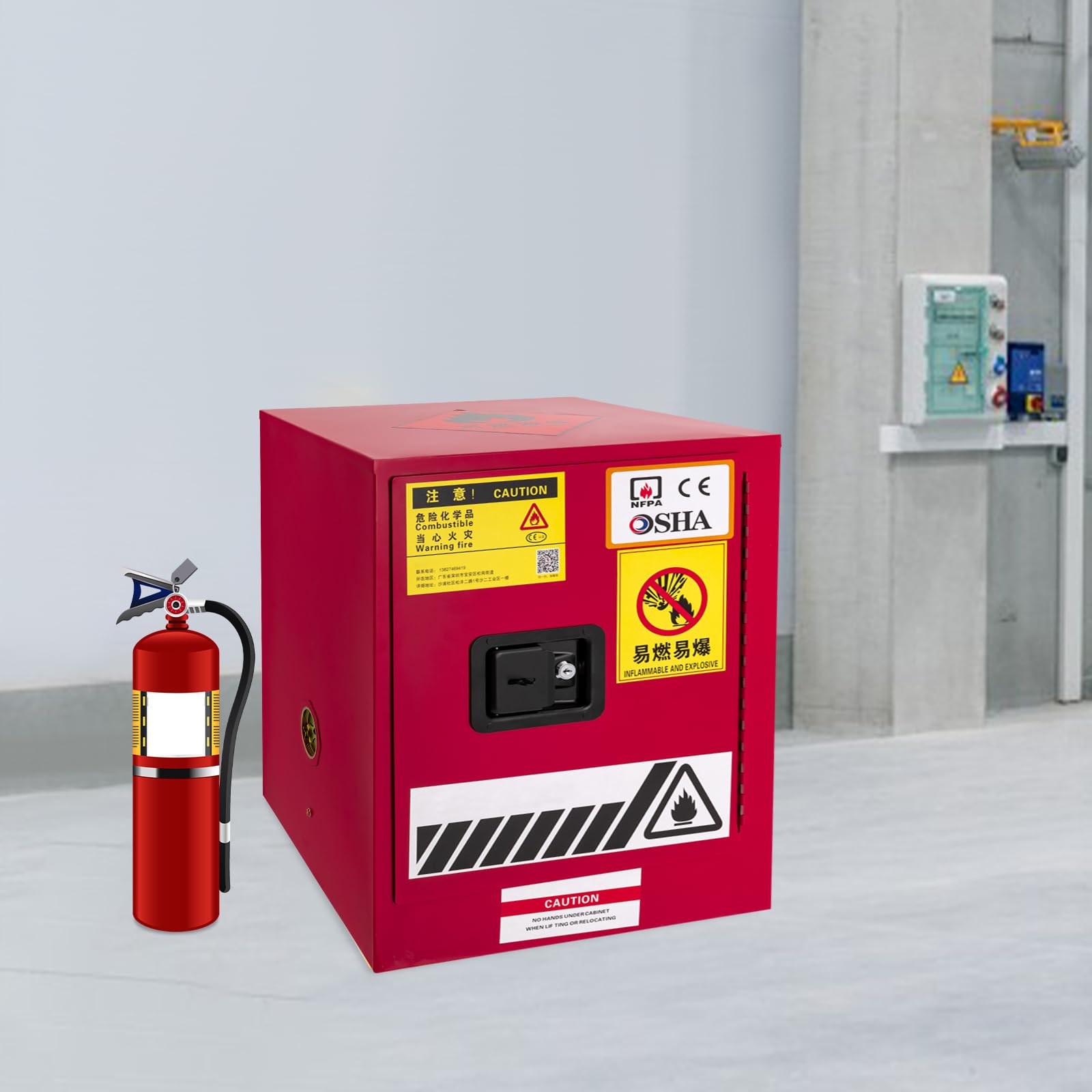 HuaShuani Fire Equipment Storage Cabinet, 4 Gallon Industrial Chemical Flammable Liquid Safety Cabinet, Cold Rolled Steel Plate Explosion Proof Cabinet for Flammable Chemical Storage, Red
