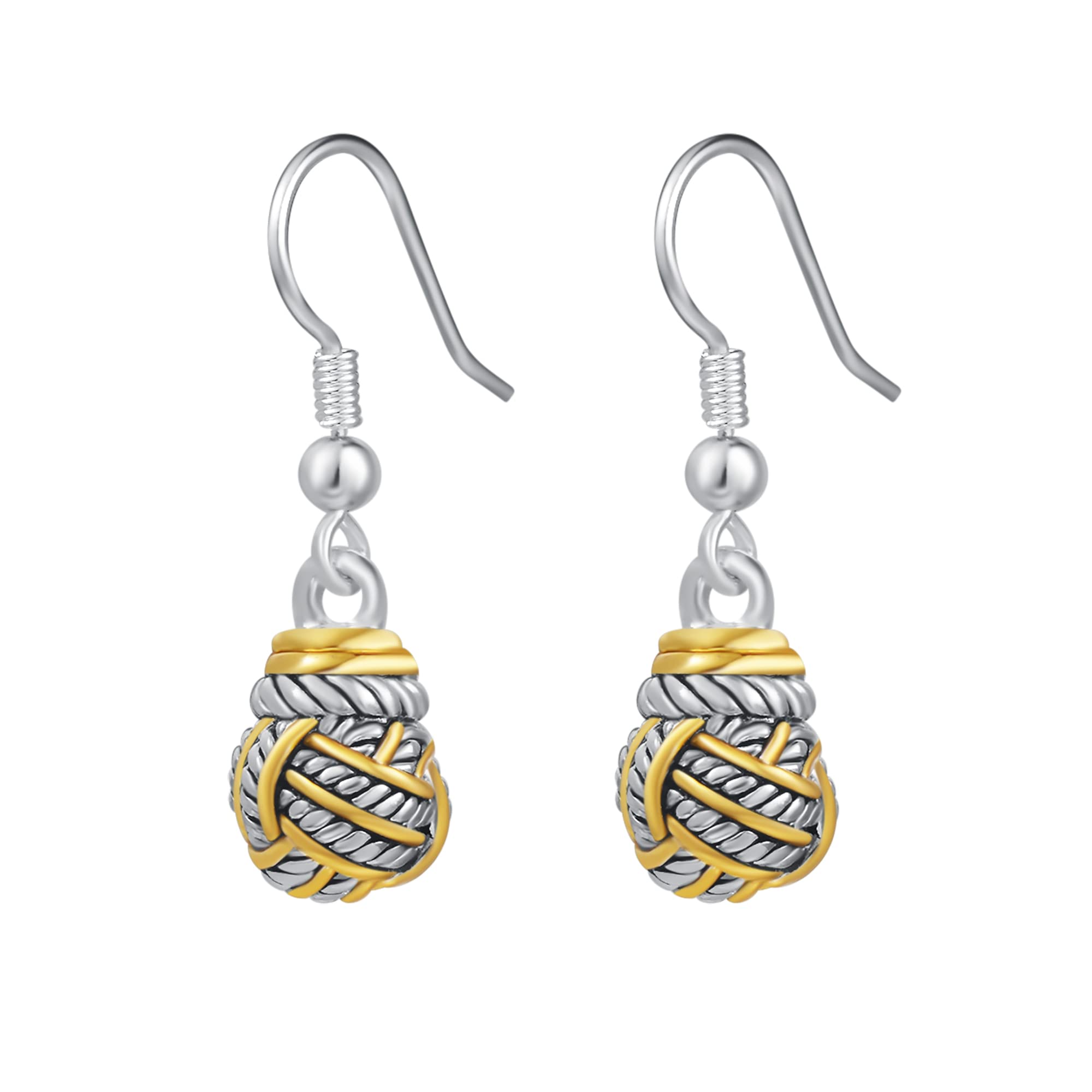 Jewelry Make a Statement With Our Two Tone Twisted Cable Wire Dangle Ball Fish Hook Earrings Featuring Detailing Perfect For Any Occasion, Metal, No Gemstone-image-1