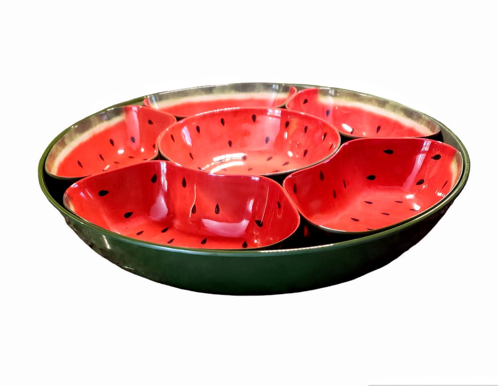 Generic Watermelon Melamine Plastic Chips and Dip Lazy Susan Multi Compartment Serving Dish Bowl Tray 15 Inch Diameter